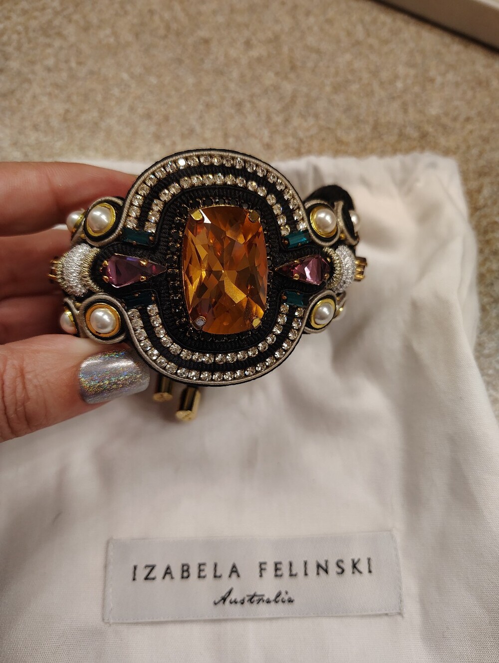 Izabela Felinski Gold and Amber Statement Bracelet